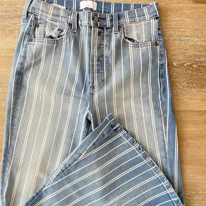 Boyish brand Pin Stripe Button Fly Flare Jeans, Size 28